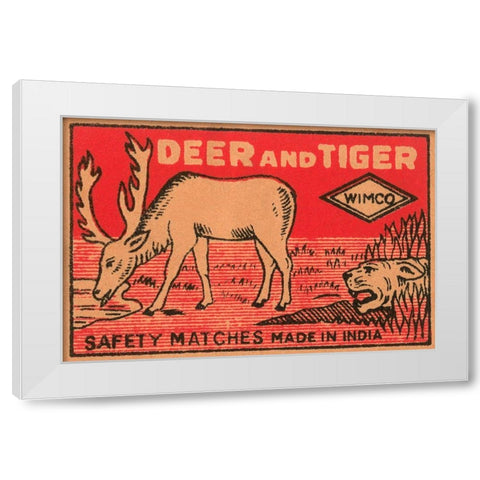 Deer and Tiger Safety Matches White Modern Wood Framed Art Print by Phillumenart
