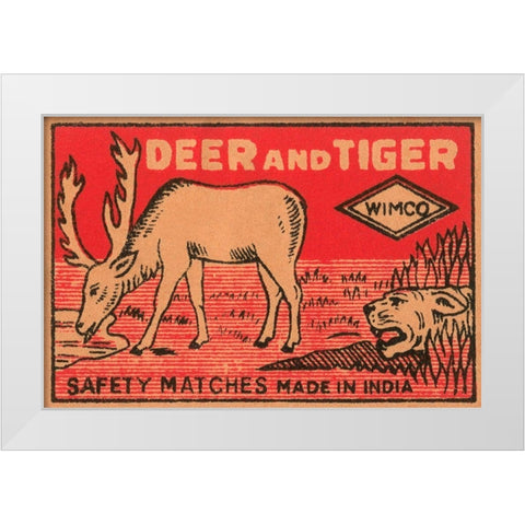 Deer and Tiger Safety Matches White Modern Wood Framed Art Print by Phillumenart
