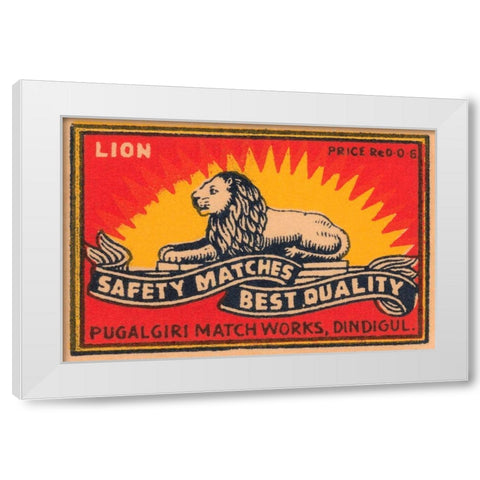 Lion Safety Matches Best Quality White Modern Wood Framed Art Print by Phillumenart