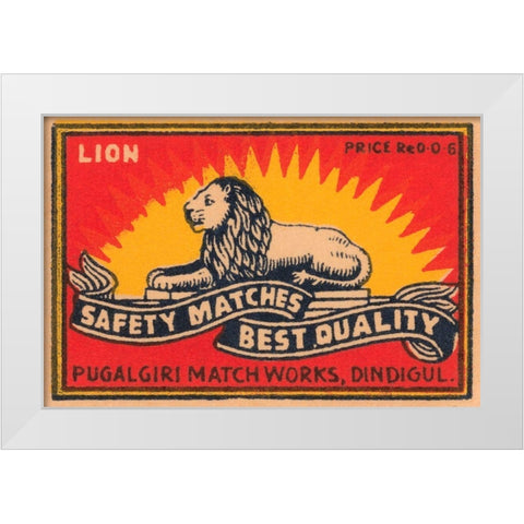 Lion Safety Matches Best Quality White Modern Wood Framed Art Print by Phillumenart