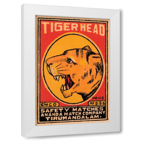 Tiger Head Safety Matches White Modern Wood Framed Art Print by Phillumenart