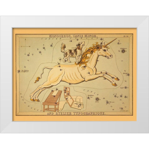 Monoceros, Canis Minor, and Atelier Typographique White Modern Wood Framed Art Print by Aspin, Jehoshaphat