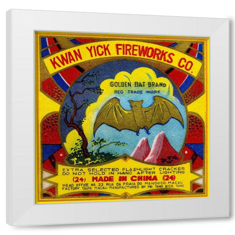 Kwan Yick Fireworks Co. Golden Bat Brand White Modern Wood Framed Art Print by Unknown