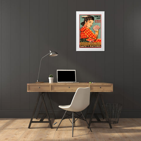 Chinese Lady Safety Matches White Modern Wood Framed Art Print by Unknown