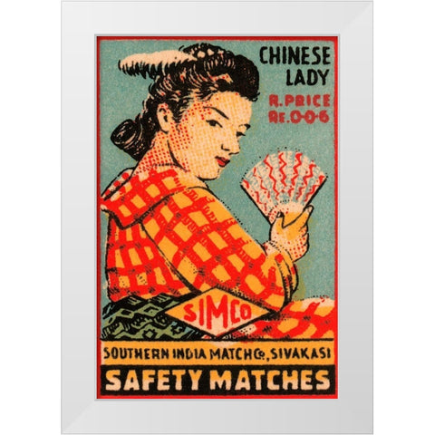 Chinese Lady Safety Matches White Modern Wood Framed Art Print by Unknown