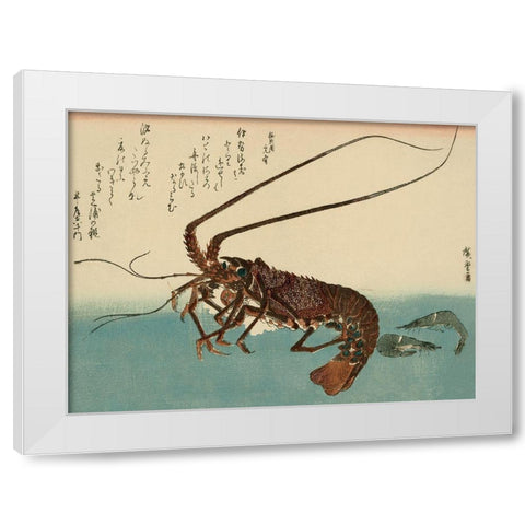 Shrimp and lobster White Modern Wood Framed Art Print by Hiroshige, Ando