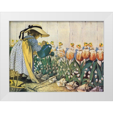 Flowers Being Watered - Mary, Mary White Modern Wood Framed Art Print by Smith, Jesse Willcox
