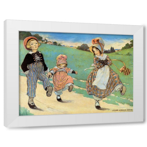 Three Children to London - One foot up One foot down White Modern Wood Framed Art Print by Smith, Jesse Willcox