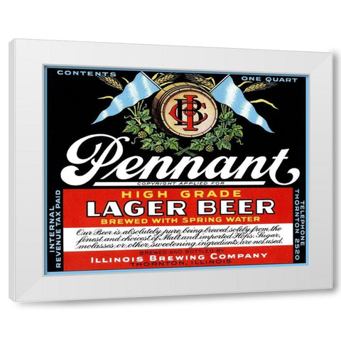 Pennant Lager Beer White Modern Wood Framed Art Print by Vintage Booze Labels