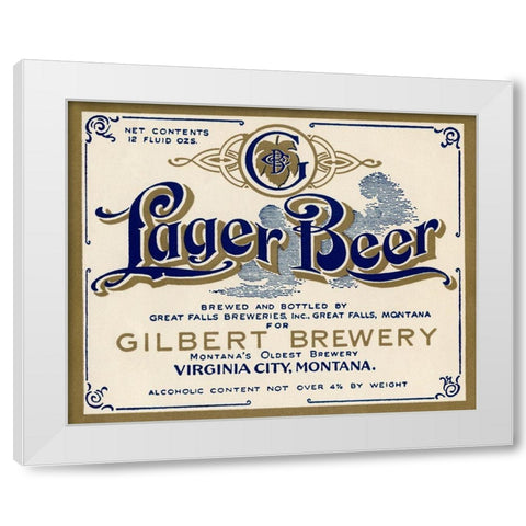Gilbert Brewery Lager Beer White Modern Wood Framed Art Print by Vintage Booze Labels
