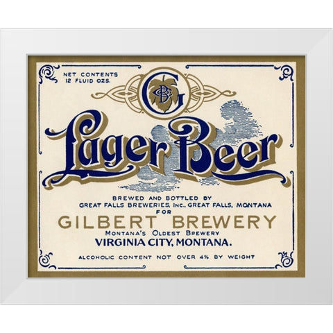 Gilbert Brewery Lager Beer White Modern Wood Framed Art Print by Vintage Booze Labels