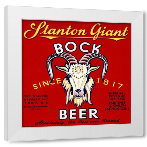 Stanton Giant Bock Beer White Modern Wood Framed Art Print by Vintage Booze Labels