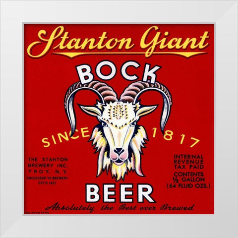 Stanton Giant Bock Beer White Modern Wood Framed Art Print by Vintage Booze Labels