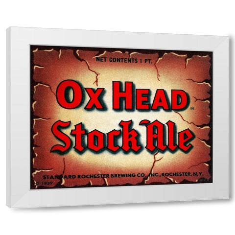 Ox Head Stock Ale White Modern Wood Framed Art Print by Vintage Booze Labels
