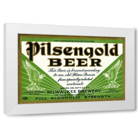 Pilsengold Beer White Modern Wood Framed Art Print by Vintage Booze Labels