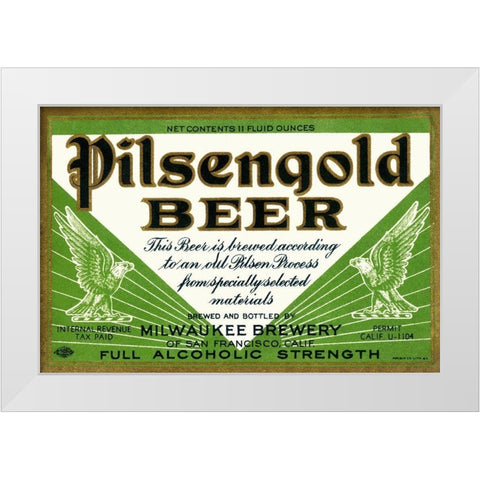 Pilsengold Beer White Modern Wood Framed Art Print by Vintage Booze Labels