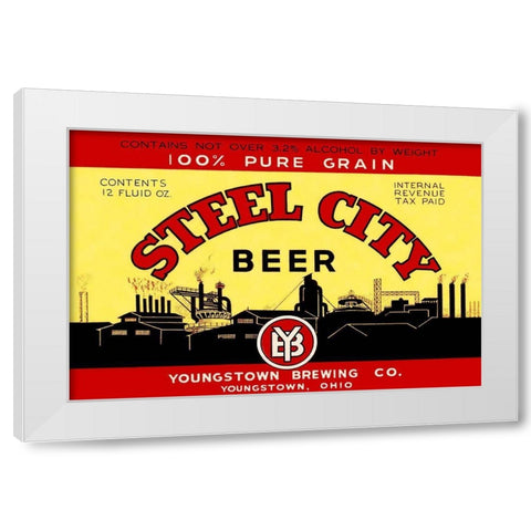Steel City Beer White Modern Wood Framed Art Print by Vintage Booze Labels