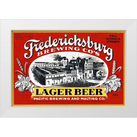 Fredericksburg Brewing Co.s Lager Beer White Modern Wood Framed Art Print by Vintage Booze Labels