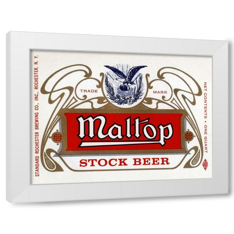Maltop Stock Beer White Modern Wood Framed Art Print by Vintage Booze Labels