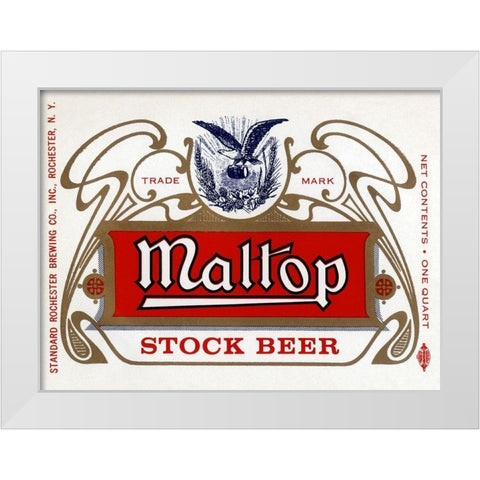 Maltop Stock Beer White Modern Wood Framed Art Print by Vintage Booze Labels