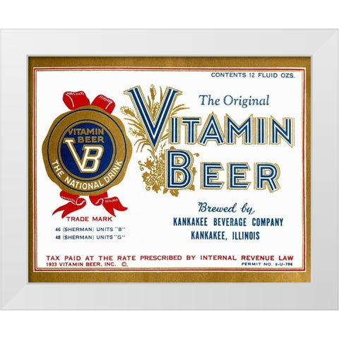 Vitamin Beer White Modern Wood Framed Art Print by Vintage Booze Labels