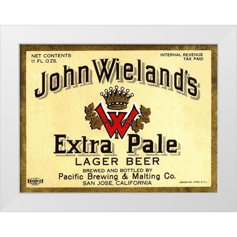 John Wielands Extra Pale Lager Beer White Modern Wood Framed Art Print by Vintage Booze Labels