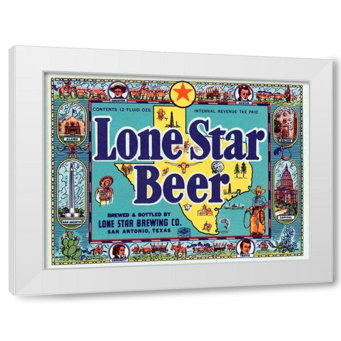 Lone Star Beer White Modern Wood Framed Art Print by Vintage Booze Labels