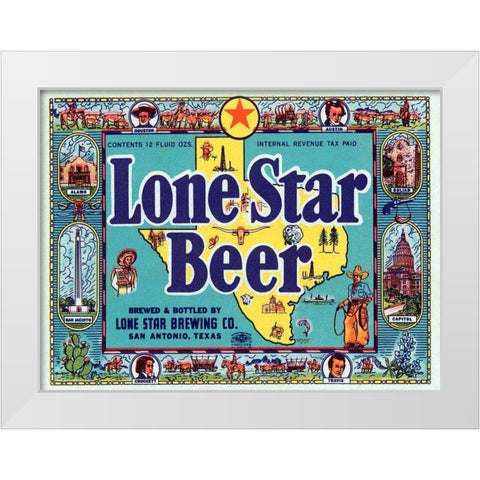 Lone Star Beer White Modern Wood Framed Art Print by Vintage Booze Labels