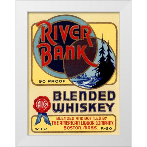 River Bank Blended Whiskey White Modern Wood Framed Art Print by Vintage Booze Labels