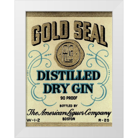 Gold Seal Distiller Dry Gin White Modern Wood Framed Art Print by Vintage Booze Labels