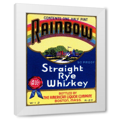 Rainbow Straight Rye Whiskey White Modern Wood Framed Art Print by Vintage Booze Labels