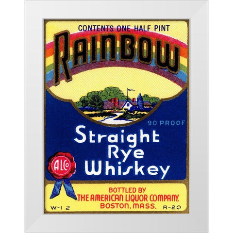 Rainbow Straight Rye Whiskey White Modern Wood Framed Art Print by Vintage Booze Labels