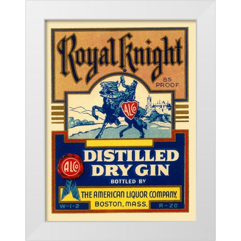 Royal Knight Distilled Dry Gin White Modern Wood Framed Art Print by Vintage Booze Labels