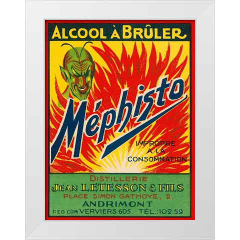 Mephisto - Alcool A Bruler White Modern Wood Framed Art Print by Vintage Booze Labels