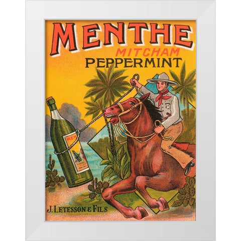 Menthe Peppermint White Modern Wood Framed Art Print by Vintage Booze Labels