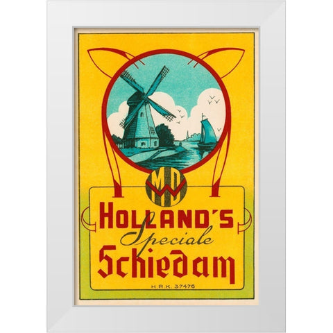 Hollands Speciale Schiedam White Modern Wood Framed Art Print by Vintage Booze Labels
