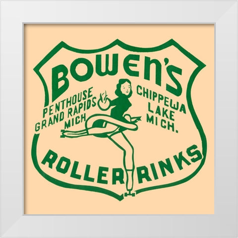 Bowens Roller Rinks White Modern Wood Framed Art Print by Retrorollers