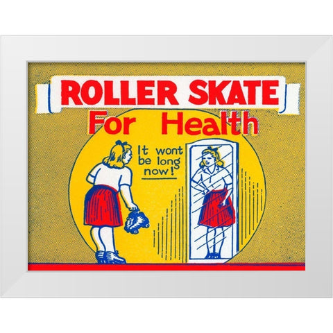 Roller Skate for Health White Modern Wood Framed Art Print by Retrorollers