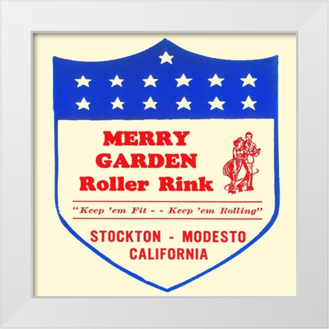 Merry Garden Roller Rink White Modern Wood Framed Art Print by Retrorollers