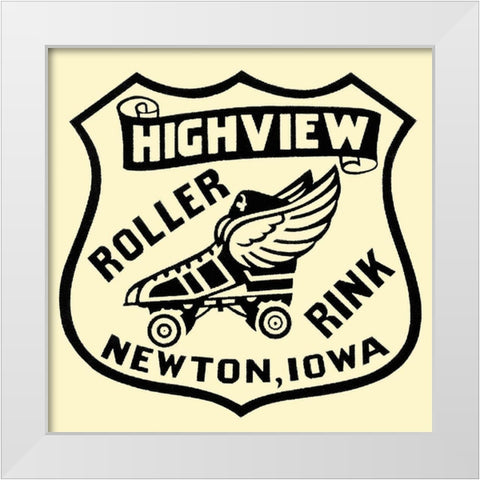 Highview Roller Rink White Modern Wood Framed Art Print by Retrorollers