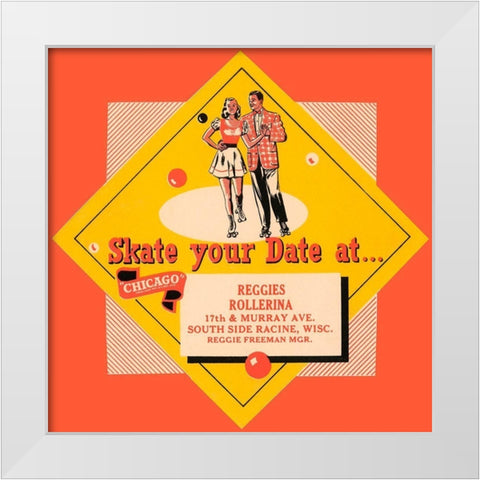 Skate Your Date White Modern Wood Framed Art Print by Retrorollers