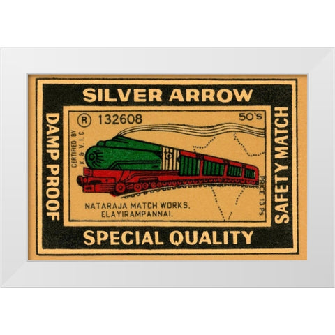 Silver Arrow Safety Matches White Modern Wood Framed Art Print by Phillumenart