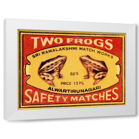 Two Frogs Safety Matches White Modern Wood Framed Art Print by Phillumenart