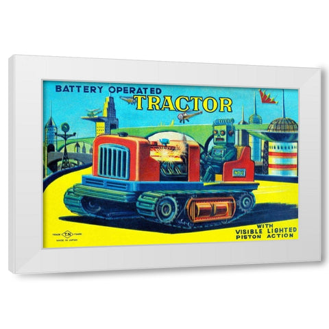 Battery Operated Tractor White Modern Wood Framed Art Print by Retrotrans