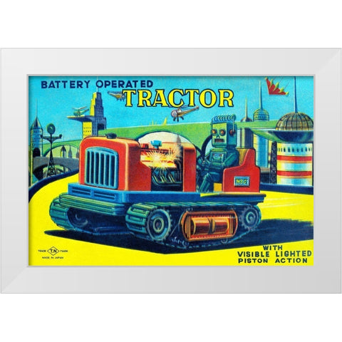 Battery Operated Tractor White Modern Wood Framed Art Print by Retrotrans