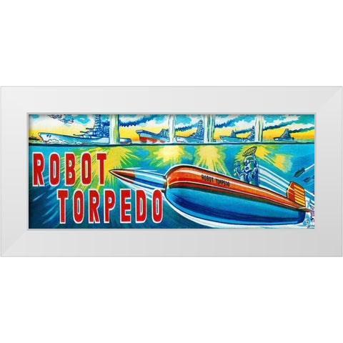 Robot Torpedo White Modern Wood Framed Art Print by Retrotrans