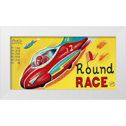 Round Race Rocket Car White Modern Wood Framed Art Print by Retrotrans