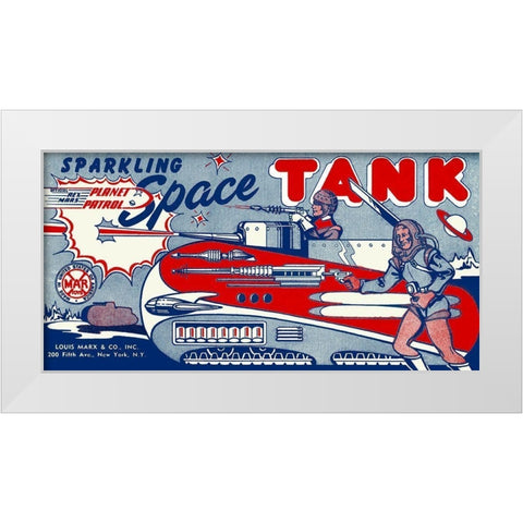 Planet Patrol Sparkling Space Tank White Modern Wood Framed Art Print by Retrotrans