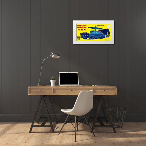 Satellite Launching Car A2 White Modern Wood Framed Art Print by Retrotrans