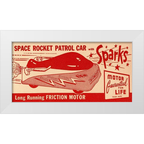 Space Rocket Patrol Car White Modern Wood Framed Art Print by Retrotrans